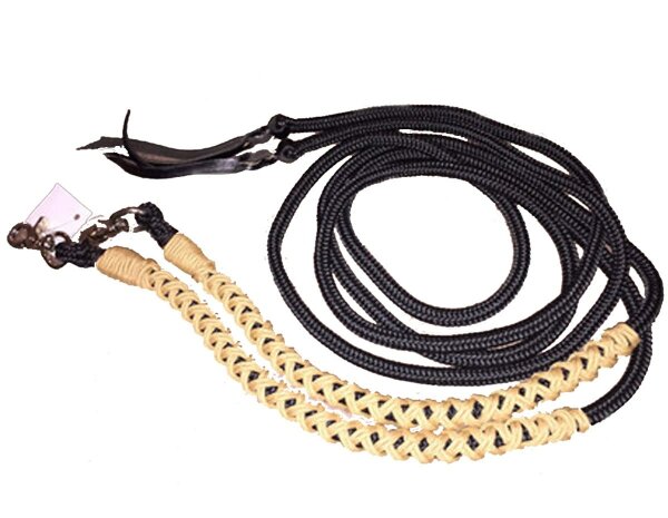 CG HEUNETZE rope reins Flavour black with braiding gray Western