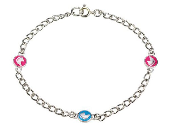 Bracelet avec des têtes de cheval en cuivre affiné en surface en rose et bleu