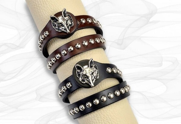 Rustic wrap bracelet Hunt Club with fox head Black