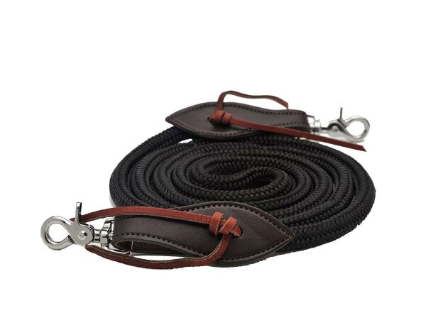 BITLESS BRIDLE rope reins with leather edging and quicksnaps black (2 80m)